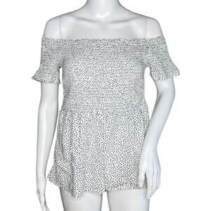 Old Navy Shirt‎ Womens Medium White Polka Dots Off Shoulder Flowy Ruffle Casual